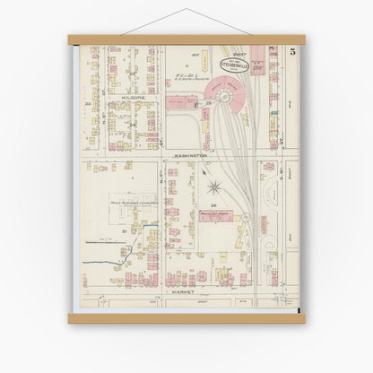Old map wall art mockup — magnetic wood frame on white wall — Sanborn Fire Insurance Map from Steubenville, Jefferson County, Ohio (1885), Sheet #0005