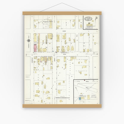 Old map wall art mockup — magnetic wood frame on white wall — Sanborn Fire Insurance Map from Ellsworth, Pierce County, Wisconsin (1912), Sheet #0003
