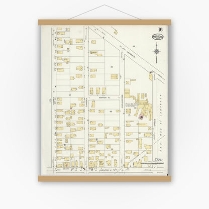 Old map wall art mockup — magnetic wood frame on white wall — Sanborn Fire Insurance Map from Methuen, Essex County, Massachusetts (1919), Sheet #0016