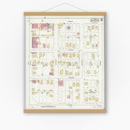 Old map wall art mockup — magnetic wood frame on white wall — Sanborn Fire Insurance Map from North Vernon, Jennings County, Indiana (1899), Sheet #0005