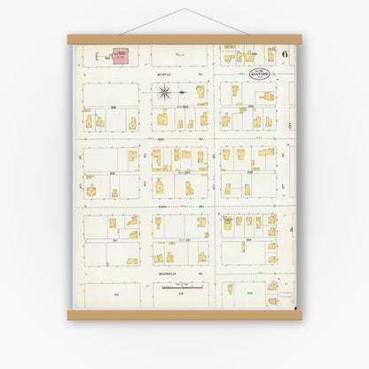 Old map wall art mockup — magnetic wood frame on white wall — Sanborn Fire Insurance Map from Sanford, Seminole County, Florida (1906), Sheet #0006