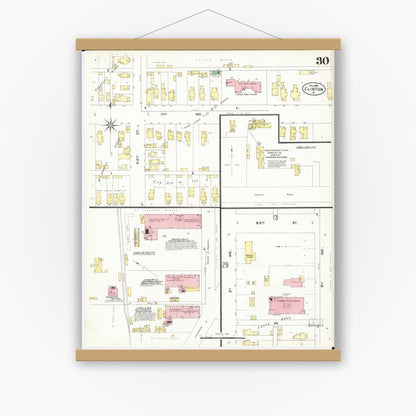 Old map wall art mockup — magnetic wood frame on white wall — Sanborn Fire Insurance Map from Clinton, Clinton County, Iowa (1902), Sheet #0030