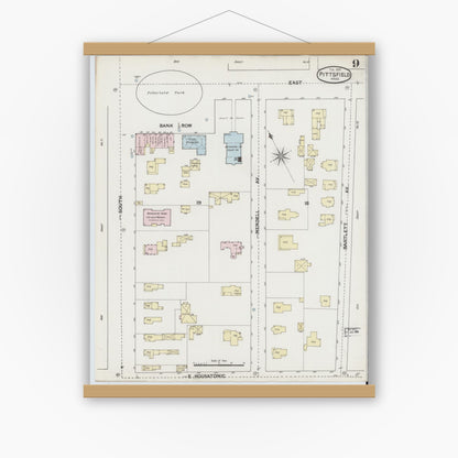 Old map wall art mockup — magnetic wood frame on white wall — Sanborn Fire Insurance Map from Pittsfield, Berkshire County, Massachusetts (1889), Sheet #0009