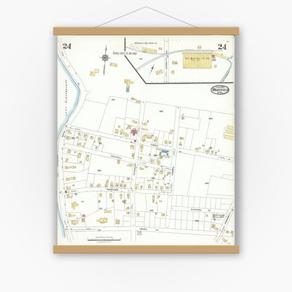 Old map wall art mockup — magnetic wood frame on white wall — Sanborn Fire Insurance Map from Wakefield, Middlesex County, Massachusetts (1923), Sheet #0024