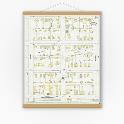 Old map wall art mockup — magnetic wood frame on white wall — Sanborn Fire Insurance Map from Kankakee, Kankakee County, Illinois (1901), Sheet #0008