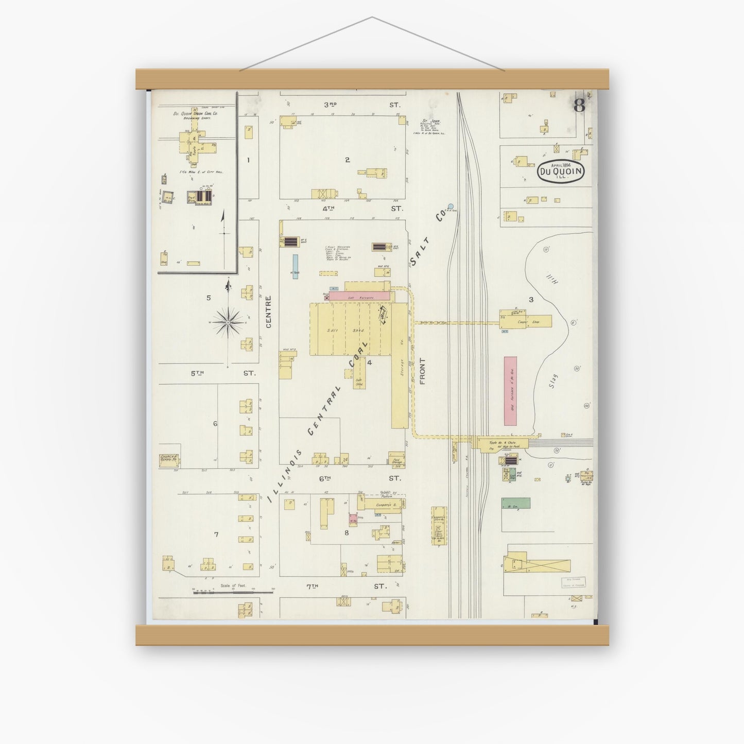 Old map wall art mockup — magnetic wood frame on white wall — Sanborn Fire Insurance Map from Du Quoin, Perry County, Illinois (1894), Sheet #0008