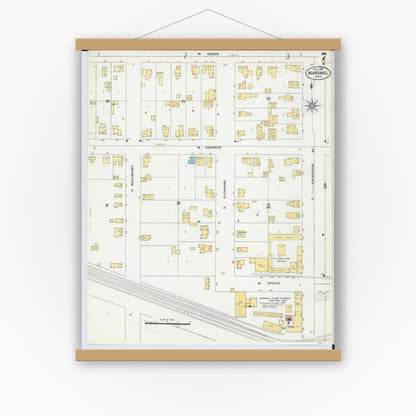 Old map wall art mockup — magnetic wood frame on white wall — Sanborn Fire Insurance Map from Marshall, Calhoun County, Michigan (1906), Sheet #0007
