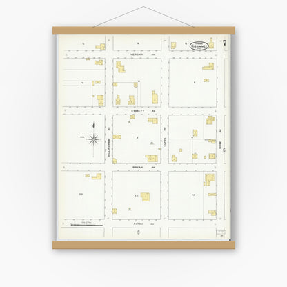 Old map wall art mockup — magnetic wood frame on white wall — Sanborn Fire Insurance Map from Kissimmee, Osceola County, Florida (1909), Sheet #0007