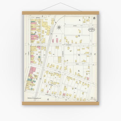 Old map wall art mockup — magnetic wood frame on white wall — Sanborn Fire Insurance Map from Pittston, Luzerne County, Pennsylvania (1903), Sheet #0008