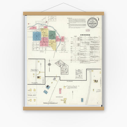 Old map wall art mockup — magnetic wood frame on white wall — Sanborn Fire Insurance Map from Iron River, Iron County, Michigan (1913) - Complete Map Set