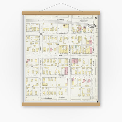 Old map wall art mockup — magnetic wood frame on white wall — Sanborn Fire Insurance Map from Alliance, Stark County, Ohio (1892), Sheet #0003