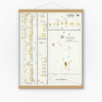 Old map wall art mockup — magnetic wood frame on white wall — Sanborn Fire Insurance Map from Shenandoah, Schuylkill County, Pennsylvania (1908), Sheet #0010