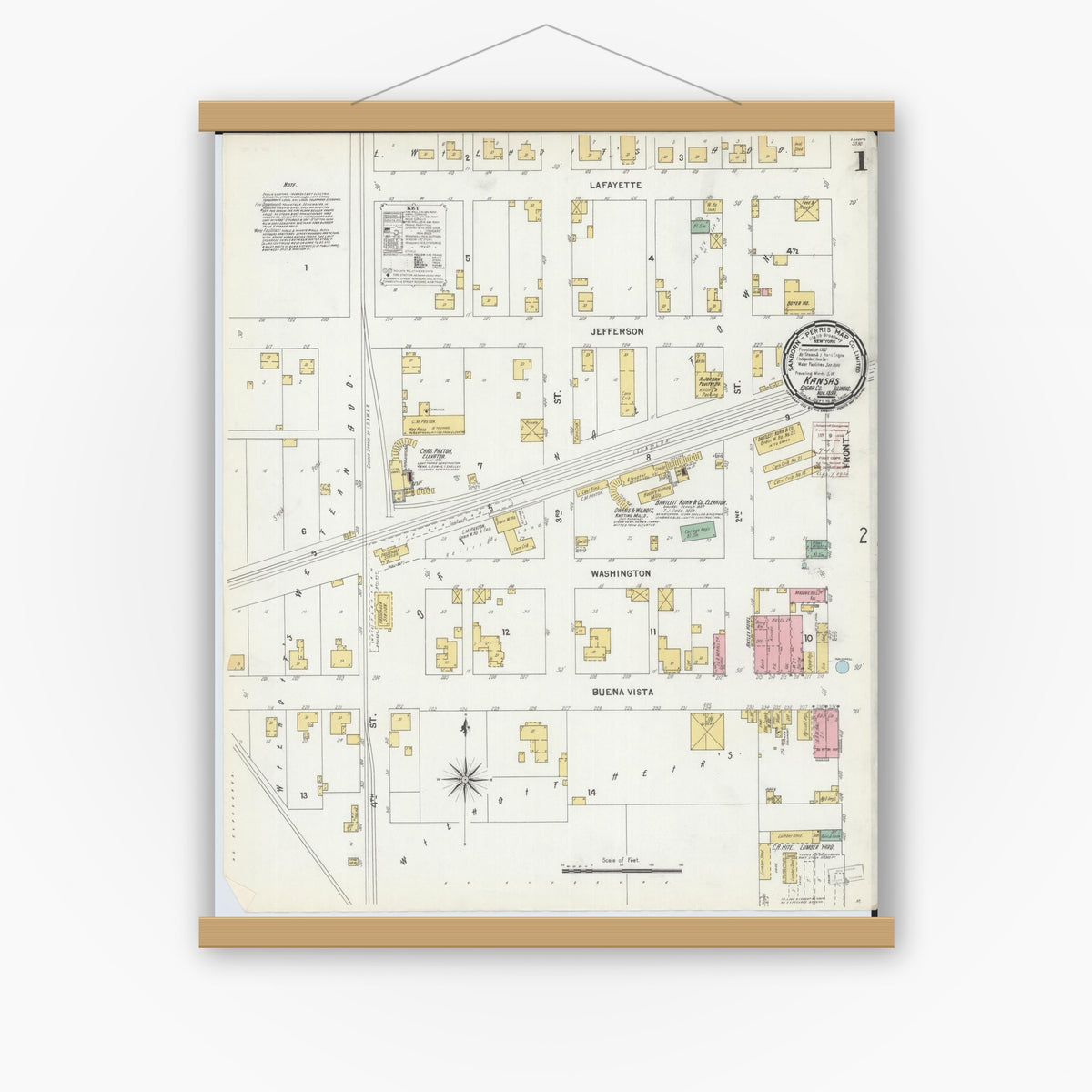 Old map wall art mockup — magnetic wood frame on white wall — Sanborn Fire Insurance Map from Kansas, Edgar County, Illinois (1899) - Complete Map Set