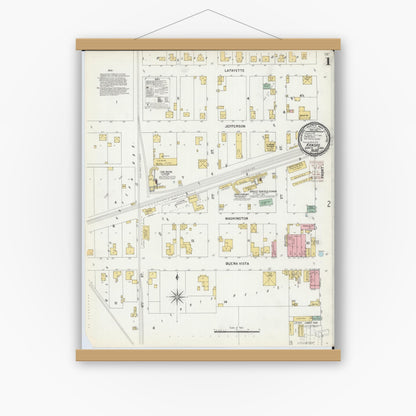 Old map wall art mockup — magnetic wood frame on white wall — Sanborn Fire Insurance Map from Kansas, Edgar County, Illinois (1899) - Complete Map Set