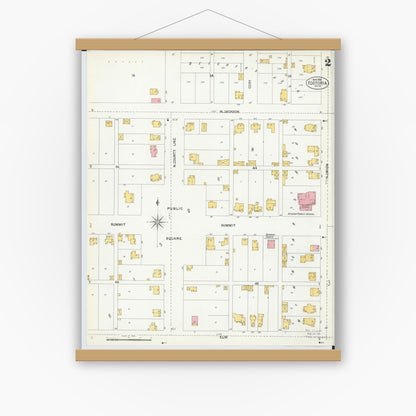 Old map wall art mockup — magnetic wood frame on white wall — Sanborn Fire Insurance Map from Fostoria, Seneca, Hancock, And Wood Counties, Ohio (1901), Sheet #0002