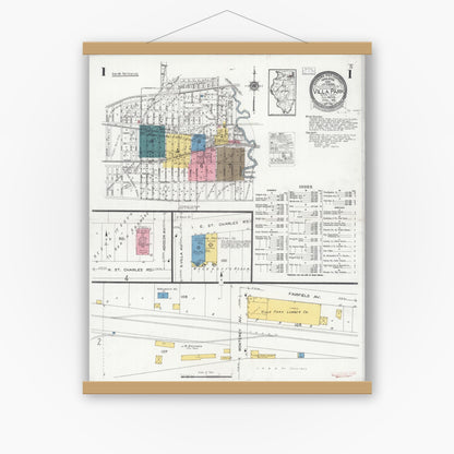 Old map wall art mockup — magnetic wood frame on white wall — Sanborn Fire Insurance Map from Villa Park, Du Page County, Illinois (1925) - Complete Map Set