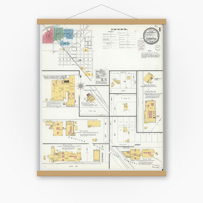 Old map wall art mockup — magnetic wood frame on white wall — Sanborn Fire Insurance Map from Frankton, Madison County, Indiana (1900), Sheet #0001