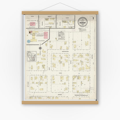 Old map wall art mockup — magnetic wood frame on white wall — Sanborn Fire Insurance Map from Brandon, Fond du Lac County, Wisconsin (1914), Sheet #0001
