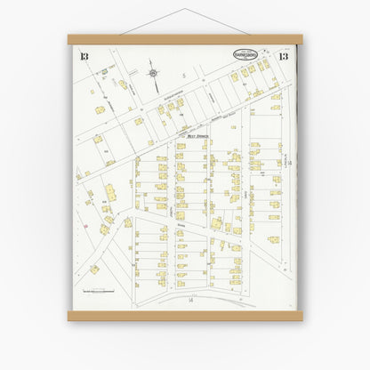 Old map wall art mockup — magnetic wood frame on white wall — Sanborn Fire Insurance Map from Barnesboro, Cambria County, Pennsylvania (1930), Sheet #0013