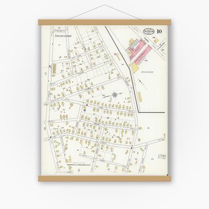 Old map wall art mockup — magnetic wood frame on white wall — Sanborn Fire Insurance Map from Hudson, Middlesex County, Massachusetts (1916), Sheet #0010