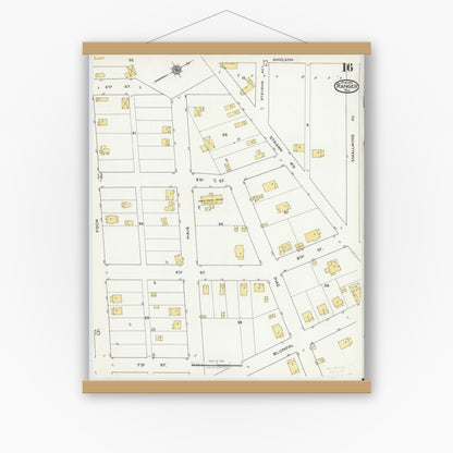 Old map wall art mockup — magnetic wood frame on white wall — Sanborn Fire Insurance Map from Ranger, Eastland County, Texas (1920), Sheet #0016