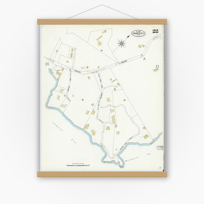 Old map wall art mockup — magnetic wood frame on white wall — Sanborn Fire Insurance Map from Swampscott, Essex County, Massachusetts (1907), Sheet #0022