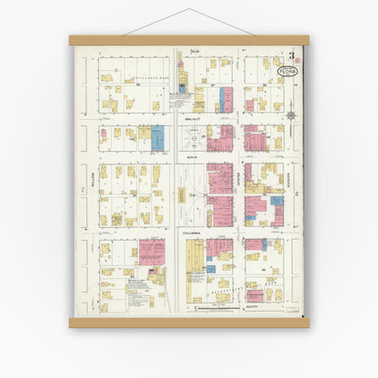 Old map wall art mockup — magnetic wood frame on white wall — Sanborn Fire Insurance Map from Flora, Carroll County, Indiana (1917), Sheet #0003