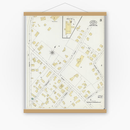 Old map wall art mockup — magnetic wood frame on white wall — Sanborn Fire Insurance Map from Milton, Norfolk County, Massachusetts (1906), Sheet #0003