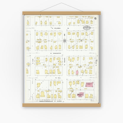Old map wall art mockup — magnetic wood frame on white wall — Sanborn Fire Insurance Map from Champaign, Champaign County, Illinois (1909), Sheet #0006