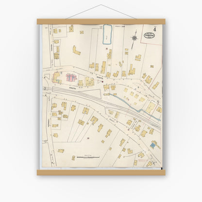 Old map wall art mockup — magnetic wood frame on white wall — Sanborn Fire Insurance Map from Hingham, Plymouth County, Massachusetts (1948), Sheet #0004