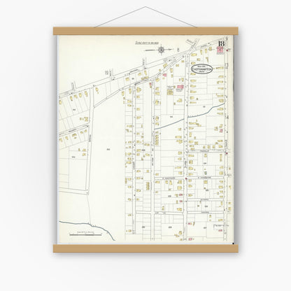 Old map wall art mockup — magnetic wood frame on white wall — Sanborn Fire Insurance Map from East Hampton, Hampshire County, Massachusetts (1916), Sheet #0018