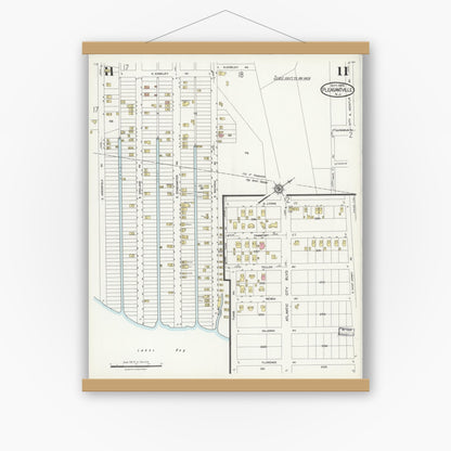 Old map wall art mockup — magnetic wood frame on white wall — Sanborn Fire Insurance Map from Pleasantville, Atlantic County, New Jersey (1924), Sheet #0011