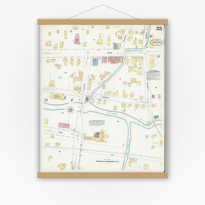 Old map wall art mockup — magnetic wood frame on white wall — Sanborn Fire Insurance Map from Cortland, Cortland County, New York (1908), Sheet #0033