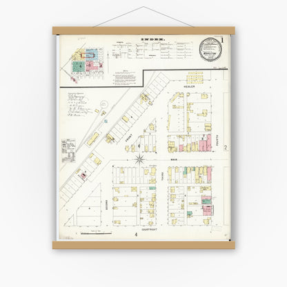 Old map wall art mockup — magnetic wood frame on white wall — Sanborn Fire Insurance Map from Mapleton, Monona County, Iowa (1897), Sheet #0001