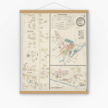 Old map wall art mockup — magnetic wood frame on white wall — Sanborn Fire Insurance Map from Ipswich, Essex County, Massachusetts (1887) - Complete Map Set