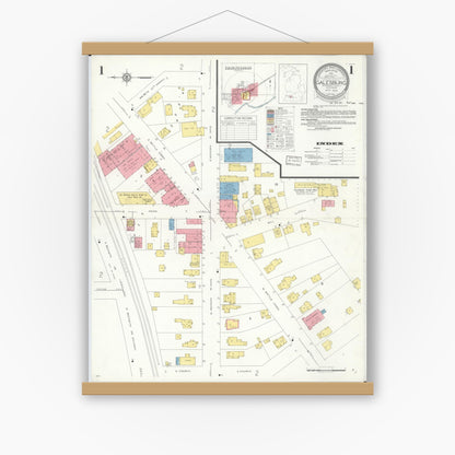 Old map wall art mockup — magnetic wood frame on white wall — Sanborn Fire Insurance Map from Galesburg, Kalamazoo County, Michigan (1933) - Complete Map Set