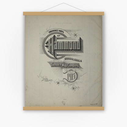 Old map wall art mockup — magnetic wood frame on white wall — Sanborn Fire Insurance Map from Hammond, Lake County, Indiana (1915), Sheet #0001