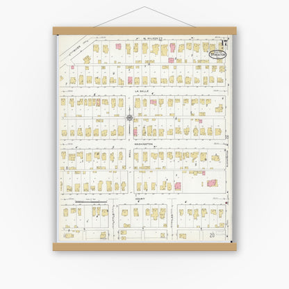 Old map wall art mockup — magnetic wood frame on white wall — Sanborn Fire Insurance Map from Streator, La Salle County, Illinois (1916), Sheet #0017