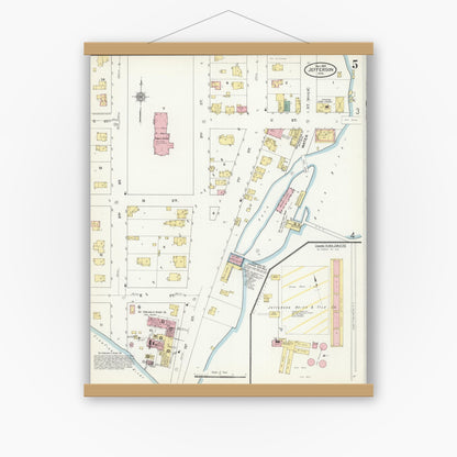 Old map wall art mockup — magnetic wood frame on white wall — Sanborn Fire Insurance Map from Jefferson, Jefferson County, Wisconsin (1909), Sheet #0005