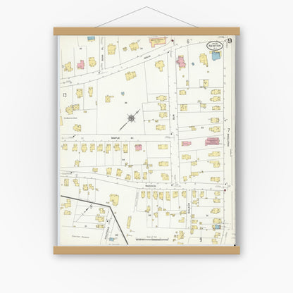 Old map wall art mockup — magnetic wood frame on white wall — Sanborn Fire Insurance Map from Newton, Sussex County, New Jersey (1911), Sheet #0009