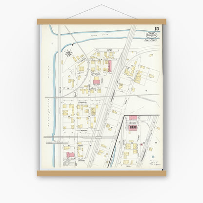 Old map wall art mockup — magnetic wood frame on white wall — Sanborn Fire Insurance Map from Braddock, Allegheny County, Pennsylvania (1908), Sheet #0015