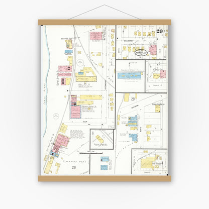 Old map wall art mockup — magnetic wood frame on white wall — Sanborn Fire Insurance Map from Waterloo, Black Hawk County, Iowa (1906), Sheet #0029