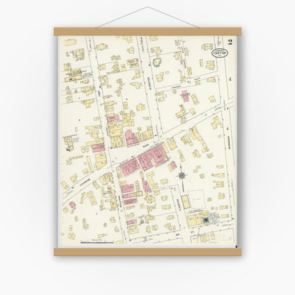Old map wall art mockup — magnetic wood frame on white wall — Sanborn Fire Insurance Map from Canton, Bradford County, Pennsylvania (1911), Sheet #0002