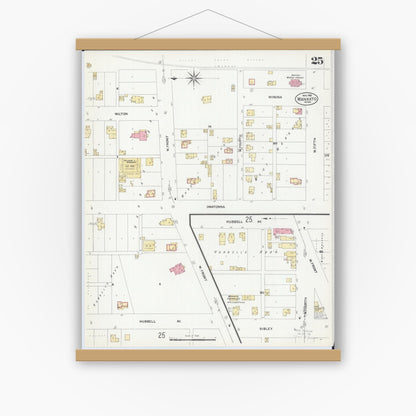 Old map wall art mockup — magnetic wood frame on white wall — Sanborn Fire Insurance Map from Mankato, Blue Earth County, Minnesota (1908), Sheet #0025