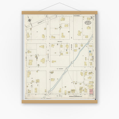 Old map wall art mockup — magnetic wood frame on white wall — Sanborn Fire Insurance Map from Arcadia, DeSoto County, Florida (1914), Sheet #0003