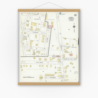 Old map wall art mockup — magnetic wood frame on white wall — Sanborn Fire Insurance Map from Nyack, Rockland County, New York. (1910), Sheet #0015