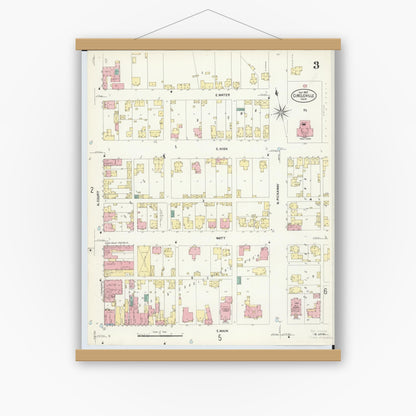 Old map wall art mockup — magnetic wood frame on white wall — Sanborn Fire Insurance Map from Circleville, Pickaway County, Ohio (1907), Sheet #0003