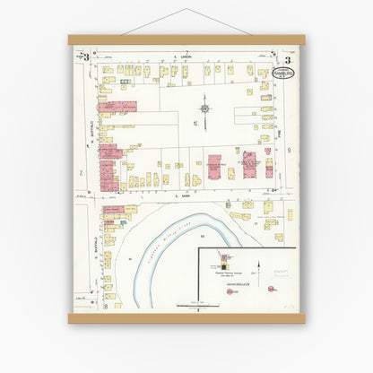 Old map wall art mockup — magnetic wood frame on white wall — Sanborn Fire Insurance Map from Hamburg, Erie County, New York (1923), Sheet #0003