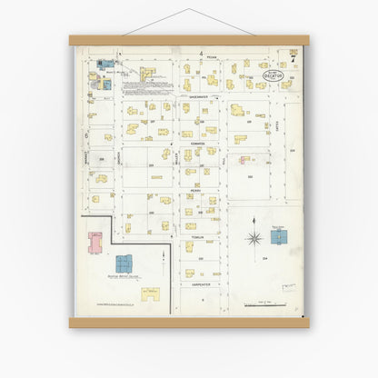 Old map wall art mockup — magnetic wood frame on white wall — Sanborn Fire Insurance Map from Decatur, Wise County, Texas (1907), Sheet #0007