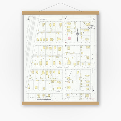 Old map wall art mockup — magnetic wood frame on white wall — Sanborn Fire Insurance Map from Hayti, Pemiscot County, Missouri (1927), Sheet #0005